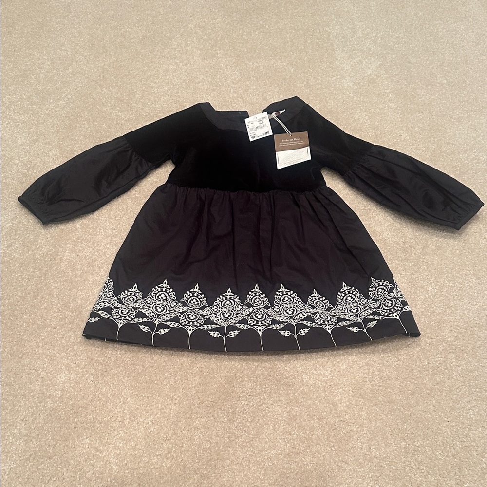 Elegant Black Kids Dress with White Embroidery